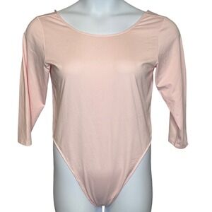 Tracy Anderson for G.I.L.I Womens Light Pink Long Sleeve Thong Bodysuit Sz 1X